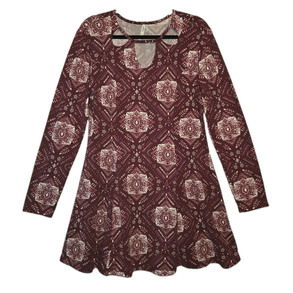 MUDD Fit & Flare Dress XL Long Sleeve Cut Out Neck Pullover Luxe Soft Stretch